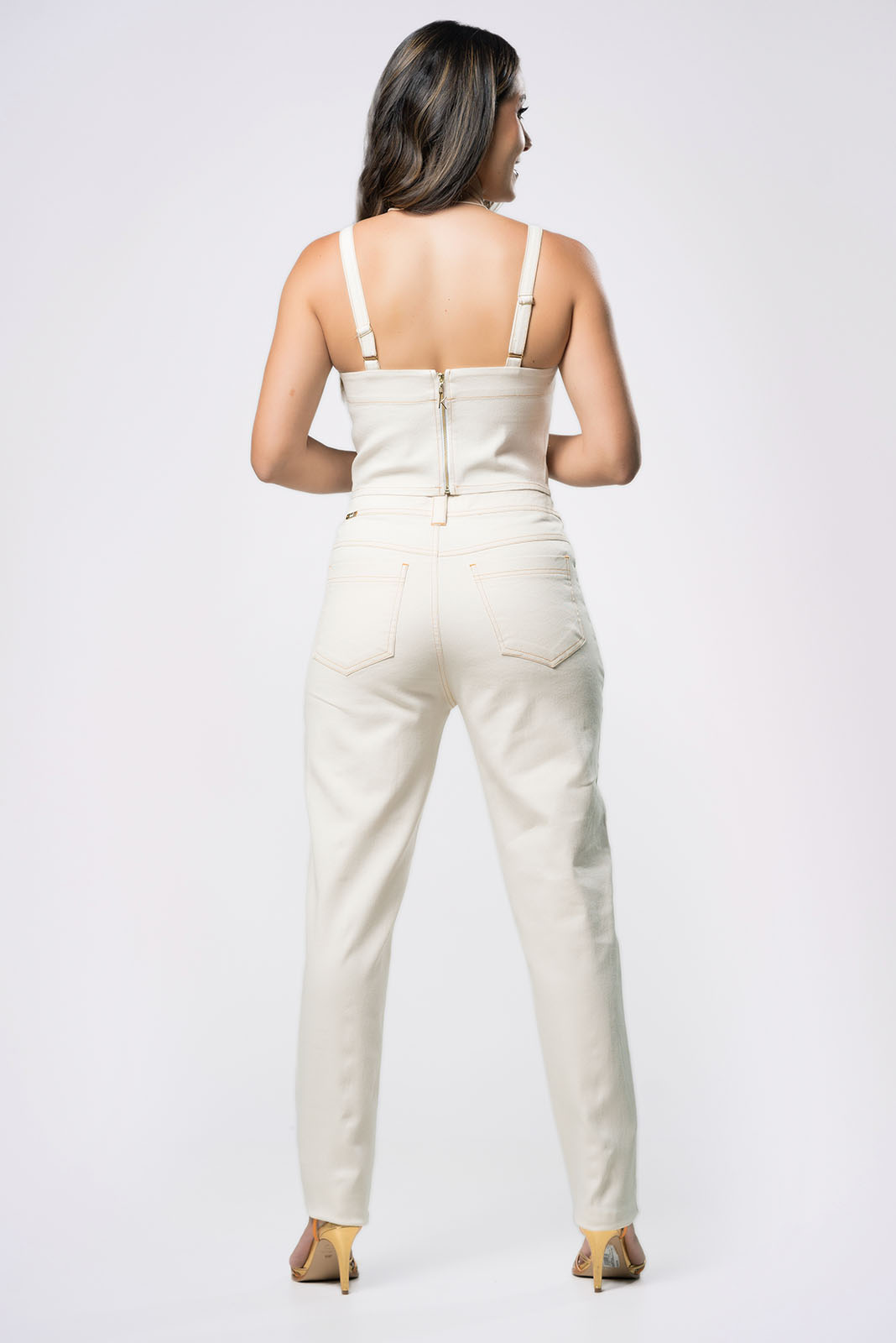 Conjunto Calça e Cropped mangas Alfaiataria Off-White - Épure Clothes