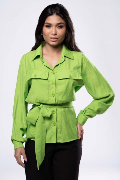 Camisa Verde Elástico na Cintura- Kímika 10578
