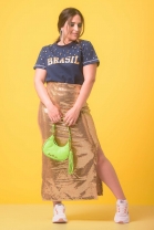 T-shirt Brasil Detalhes Pedraria Azul Marinho