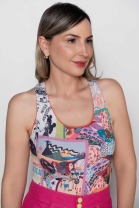 Body Borogodó Decote Fechado Costas Aberta Detalhe Tiras Estampado