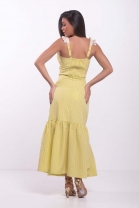 Conjunto Saia Babado Cropped Alça Detalhes Franja Amarelo