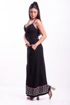 Vestido Longo Linho Bordado Preto 