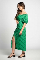 Vestido Midi Tecido Texturado Verde