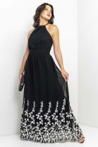 Vestido Longo Preto Bordados Alto Relevo