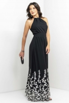 Vestido Longo Preto Bordados Alto Relevo