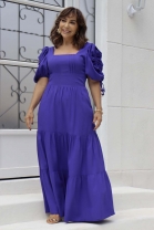 Vestido longo Mangas Bufantes Roxo 