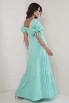 Vestido Longo de Mangas Bulfantes Verde Agua