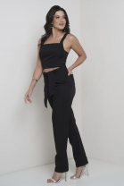 Conjunto de Calça e Cropped Alça Traçada Preto 