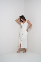 Vestido Midi de Botão Off White