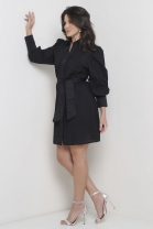 Vestido Curto de Botão Preto Texturizado