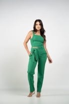 Conjunto de Calça e Cropped Alça Traçada Verde