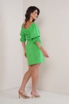 Vestido Curto Mangas Bufantes Verde 