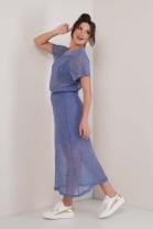 Conjunto de Saia Longa e Cropped de Renda Azul 