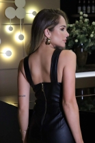 Vestido Midi Couro Fake Preto 