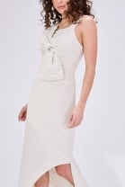 Vestido Longo Laço 3D Listrado Off White