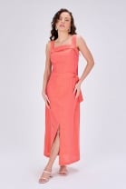 Vestido Midi Decote Quadrado Coral