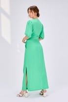 Vestido Longo com Abotoamento e Amarração Frontal Verde 