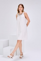 Vestido Curto Soltinho com Pregas Off White 