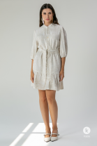 Vestido Curto de Leise Com Amarraçao Frontal Off White