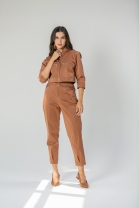 Conjunto de Calça e Jaqueta Cropped Marrom