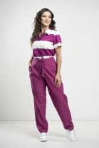 Conjunto de Calça Reta e Blusa Listrada Malha Fucsia 