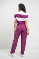 Conjunto de Calça Reta e Blusa Listrada Malha Fucsia 