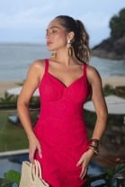 Vestido Midi em Laise Rosa