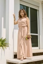 Vestido Longo com Abotoamento e Fenda Frontal Rose