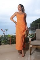 Conjunto de Saia e Cropped de Alça Paete Laranja 