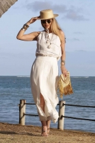 Vestido Longo Recorte na Costas Off White