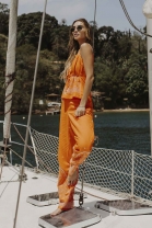 Conjunto de Calça e Bata Bordada Laranja