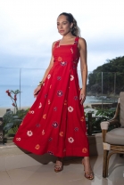 Vestido Longo Godê Vermelho Bordado