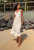 Vestido Midi Fluido Bordado Off White 