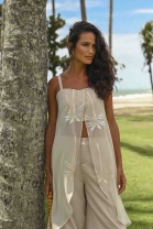 Conjunto de Calça e Blusa com Transparência Cru