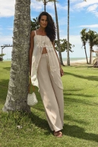 Conjunto de Calça e Blusa com Transparência Cru