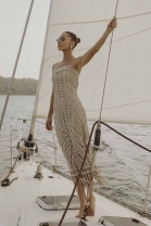 Vestido Midi de Franja Tomara que Caia Bege