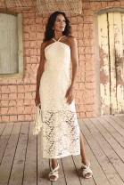 Vestido Midi Rendado Off White