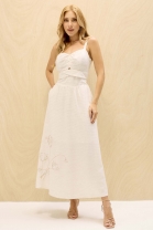 Vestido Midi com Detalhes no Busto Off White