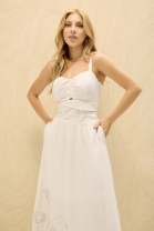 Vestido Midi com Detalhes no Busto Off White