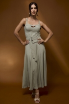 Vestido Midi Fluido Cós Duplo Verde