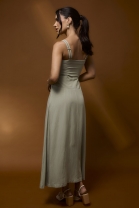 Vestido Midi Fluido Cós Duplo Verde