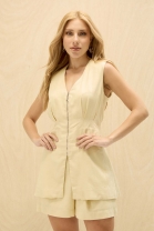 Conjunto de Short e Colete Alfaiataria Amarelo