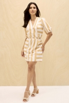 Vestido Curto Listrado com Decote em V