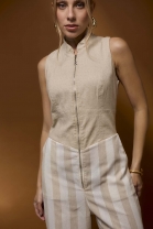 Macacão Zíper Frontal Mix de Texturas Cru