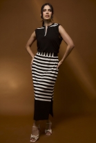 Vestido Midi Listrado Preto