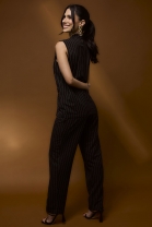 Conjunto de Calça e Colete Listrado Preto