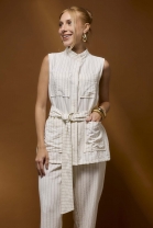 Conjunto de Calça e Colete Listrado Off White