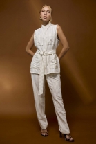 Conjunto de Calça e Colete Listrado Off White