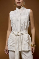 Conjunto de Calça e Colete Listrado Off White