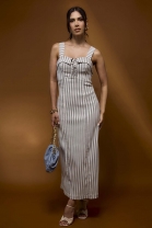 Vestido Midi Alças Grossas Listrado